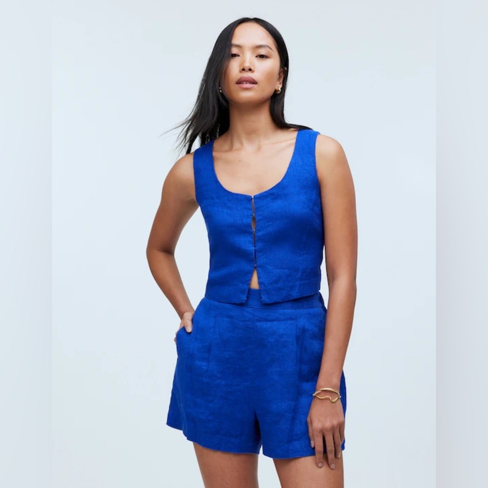 Madewell Cobalt Blue Linen Tank and Shorts Set